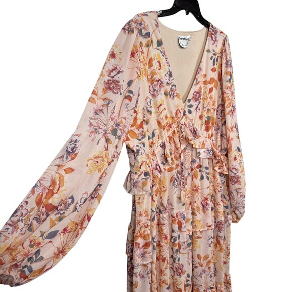 Arula Maxi Dress Size B US 2X Pink Floral Ruffle Tiered Boho V Neck Flowy - Picture 6 of 10